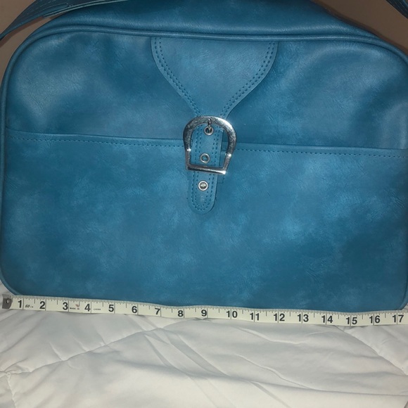 VINTAGE Blue Leather Weekend Bag. - Picture 6 of 8
